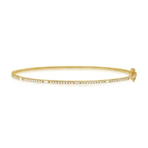 14K Yellow Gold Round and Baguette Diamond Hinged Bangle