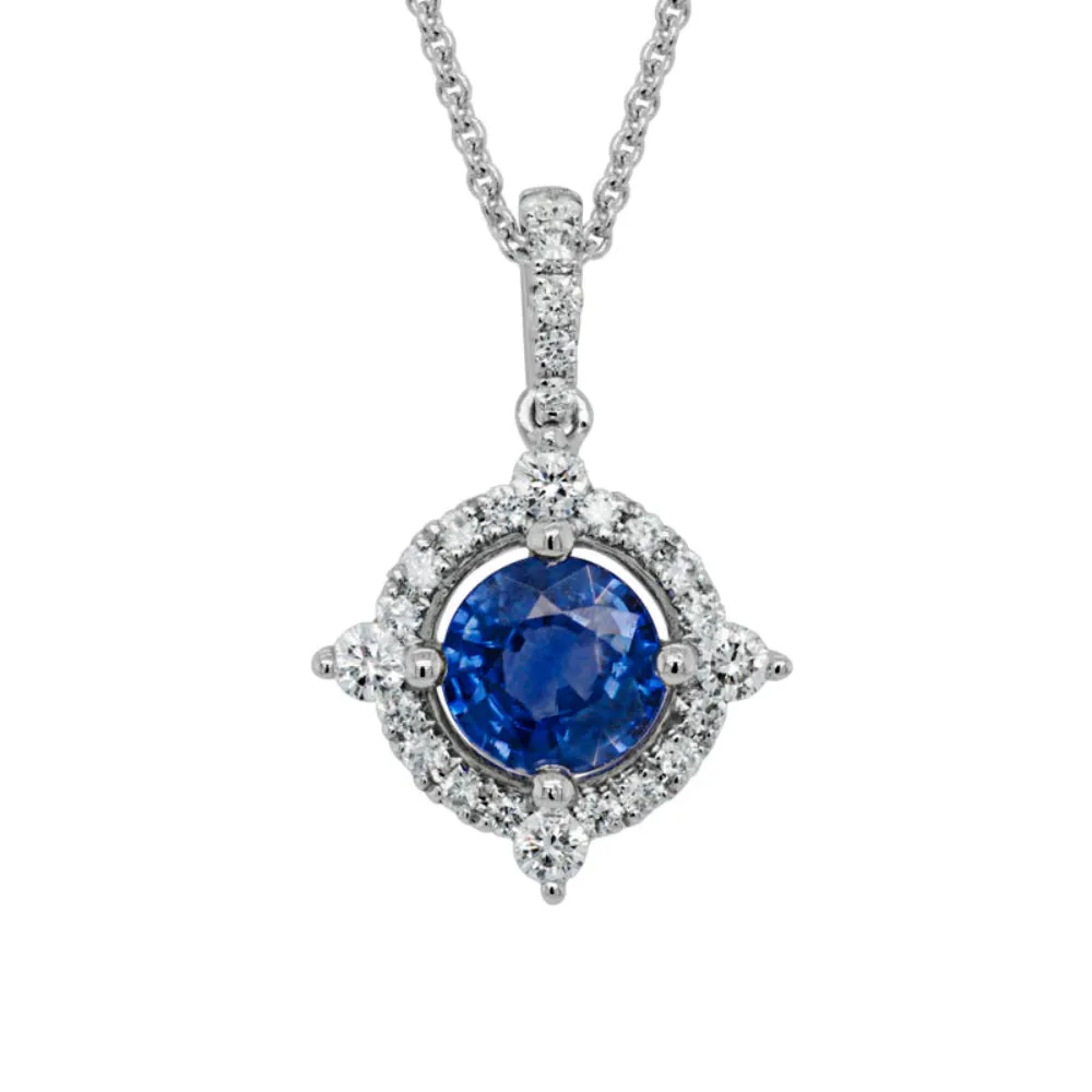 14W Sapphire & Diamond Halo Pendant Necklace