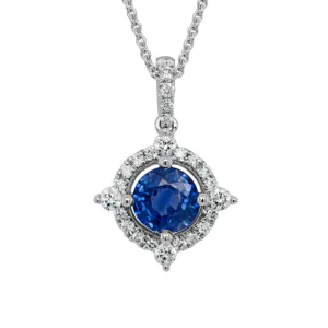 14W Sapphire & Diamond Halo Pendant Necklace