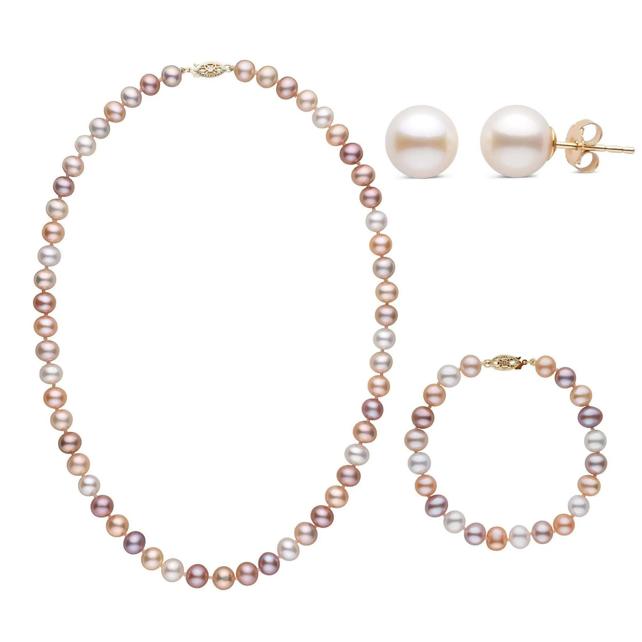 18 Inch 3 Piece Set of 7.5-8.0 mm AA  Multicolor Freshwater Pearls