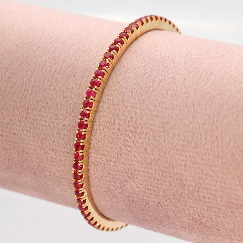 18ct Rose Gold Ruby Flexible Tennis Line Bracelet - 4ct