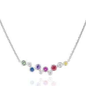 18ct White Gold Rainbow Sapphire & Diamond Bubble Necklace