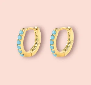 18K Gold Plated Turquoise Blue Stone Mini Hoop Earrings