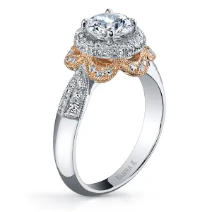 18K Two Tone Halo Diamond Engagement Ring