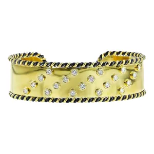 18K Yellow Gold Diamond Cuff Bracelet with Rope Edge