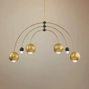 1950's Mid Century Brass Black Stilnovo Light Chandeliers 6 Light Pendant