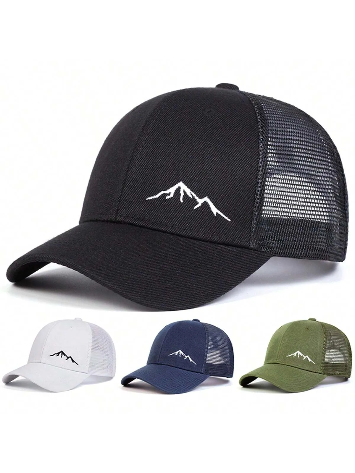 1pc Men's Mountain Embroidery Baseball Cap, Outdoor Adjustable Sunscreen Leisure Mesh Cap, Suitable For Spring And Autumn Travel, Beach Parties