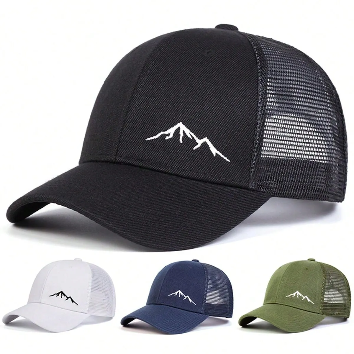 1pc Men's Mountain Embroidery Baseball Cap, Outdoor Adjustable Sunscreen Leisure Mesh Cap, Suitable For Spring And Autumn Travel, Beach Parties