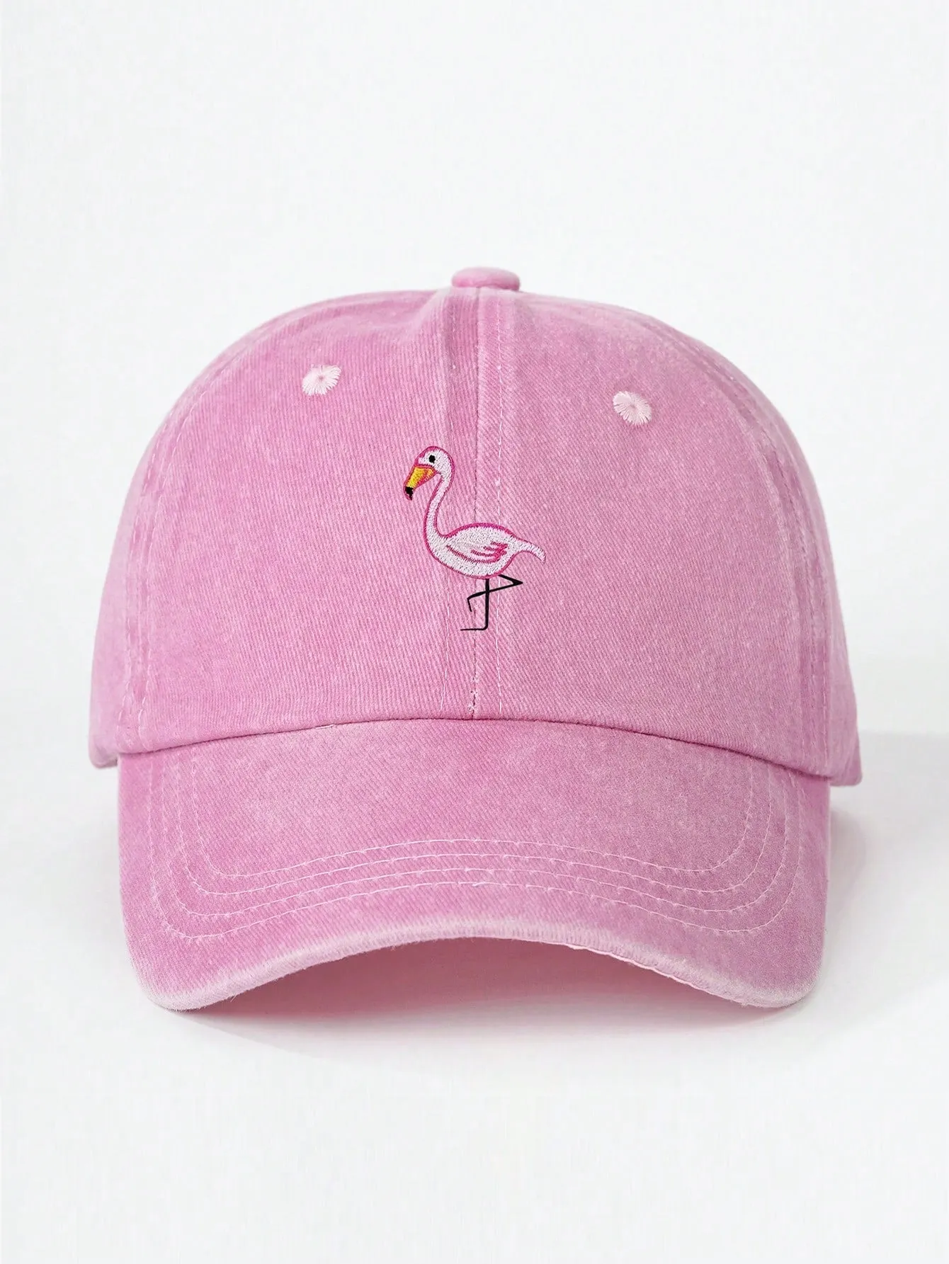 1pc Unisex Embroidered Flamingo Washed Baseball Cap, Outdoor Adjustable Sun Protection Cap For Spring/Autumn, Suitable For Travel/Beach/Holiday, Y2K Style Youth Hat