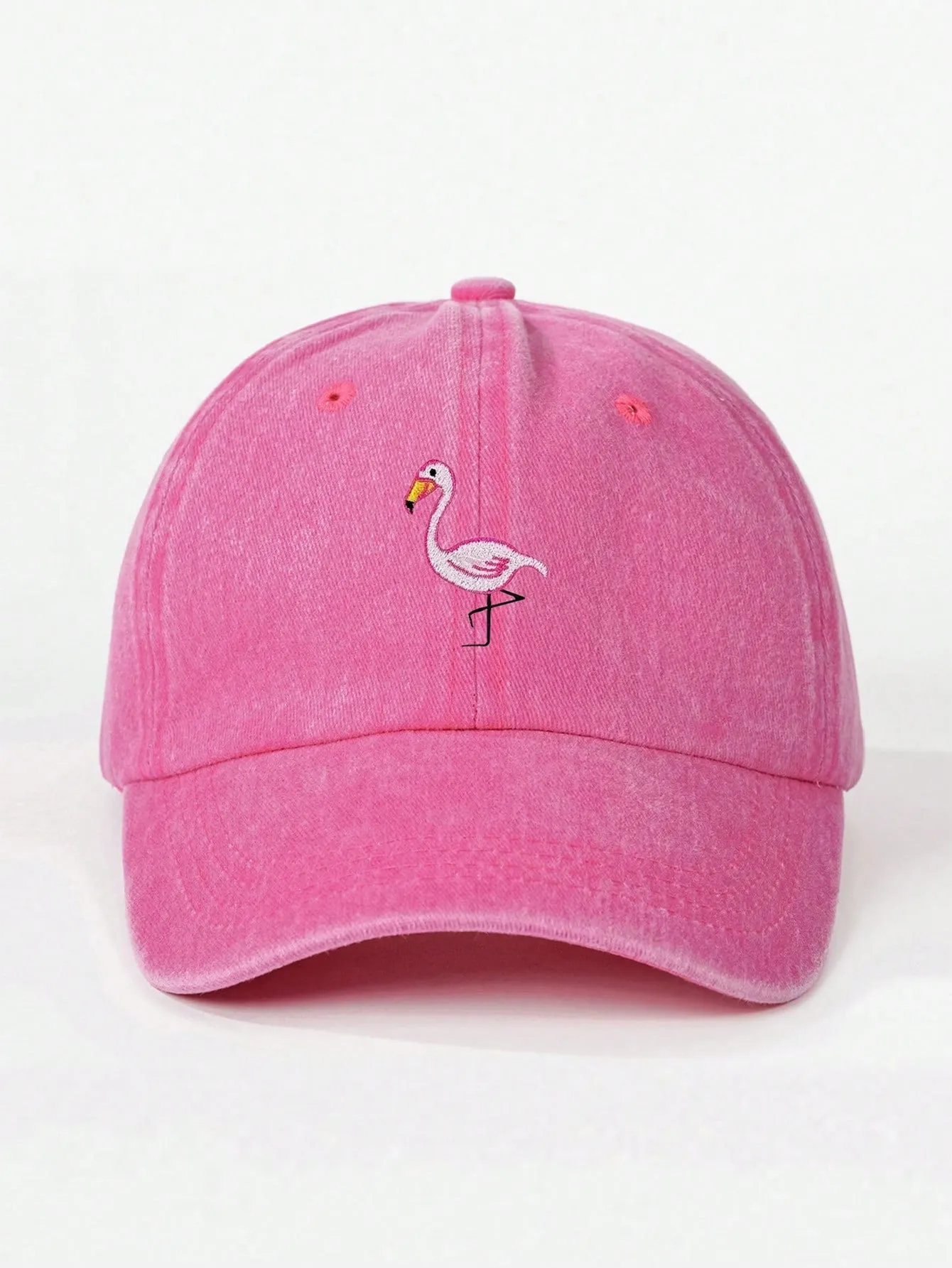 1pc Unisex Embroidered Flamingo Washed Baseball Cap, Outdoor Adjustable Sun Protection Cap For Spring/Autumn, Suitable For Travel/Beach/Holiday, Y2K Style Youth Hat