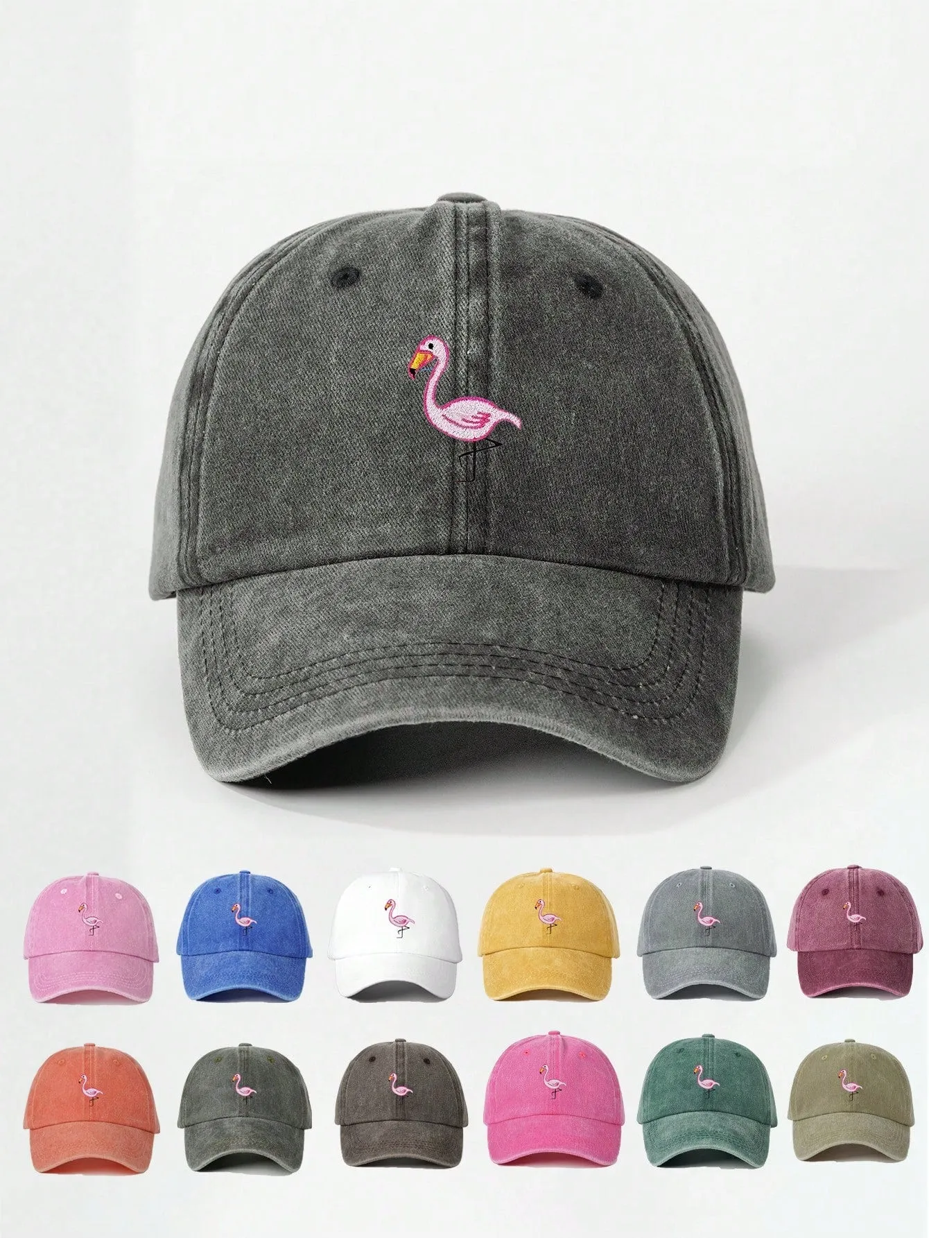 1pc Unisex Embroidered Flamingo Washed Baseball Cap, Outdoor Adjustable Sun Protection Cap For Spring/Autumn, Suitable For Travel/Beach/Holiday, Y2K Style Youth Hat