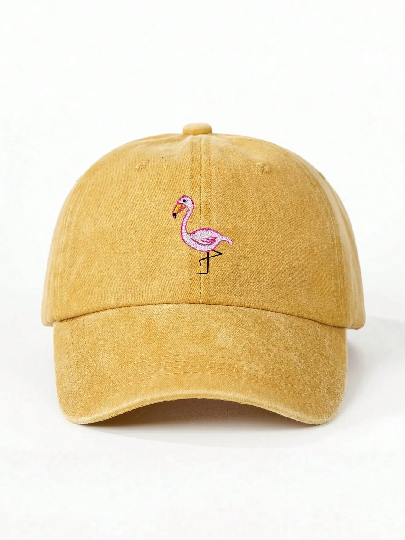 1pc Unisex Embroidered Flamingo Washed Baseball Cap, Outdoor Adjustable Sun Protection Cap For Spring/Autumn, Suitable For Travel/Beach/Holiday, Y2K Style Youth Hat