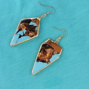 24K Gold Edging on Turquoise & Copper Stone  Dangle Earrings