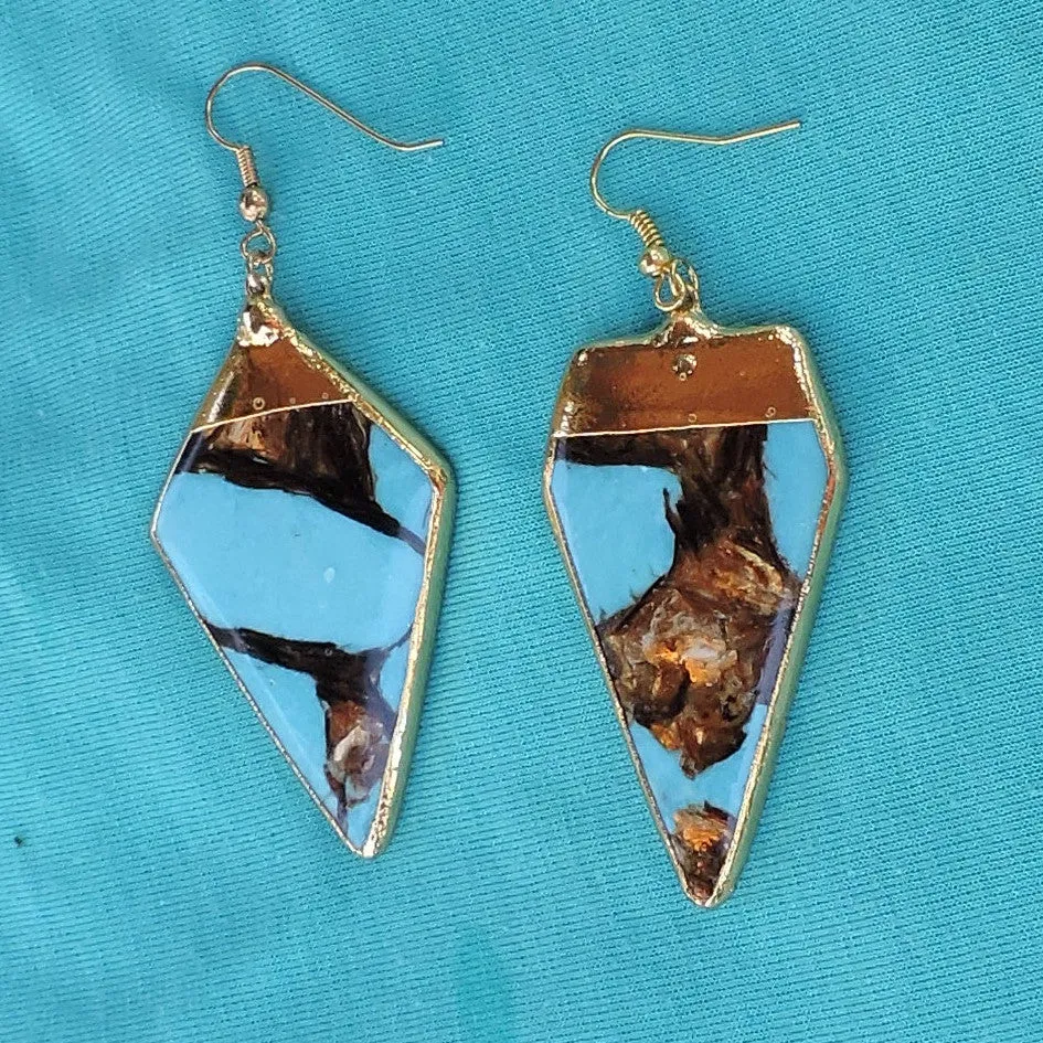 24K Gold Edging on Turquoise & Copper Stone  Dangle Earrings