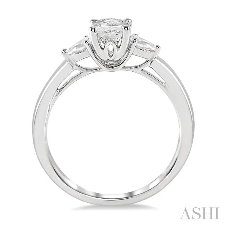 3/4 ctw Pear and Oval Cut Diamond Ladies Engagement Ring With 1/2 ct Oval Cut Center Stone in 14K White Gold