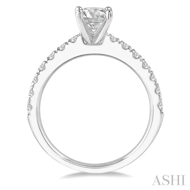 5/8 ct Round Cut Diamond Ladies Engagement Ring with 1/3 Ct Round Cut Center Stone in 14K White Gold