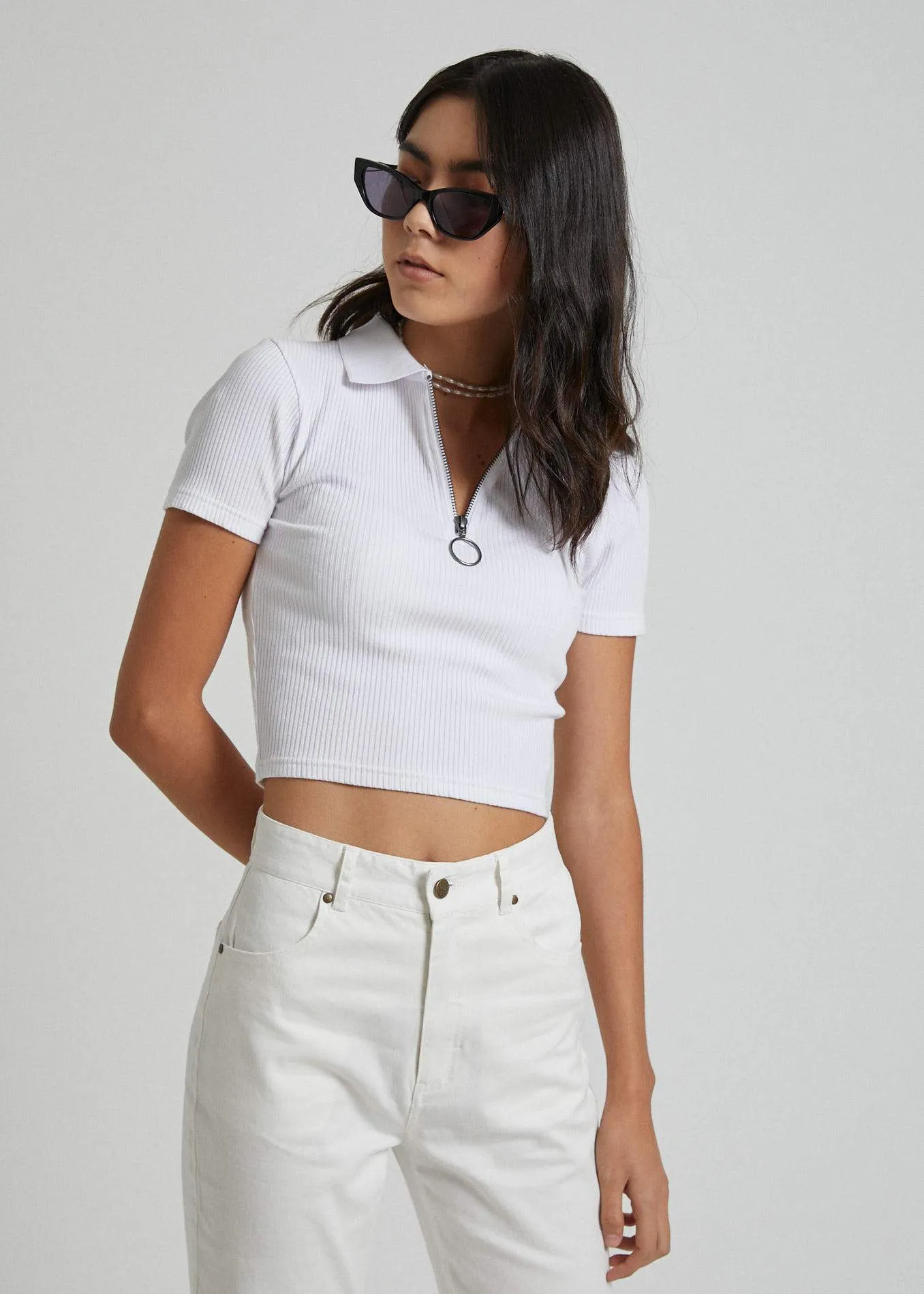 Afends Womens Claudia - Zip Polo Top - White