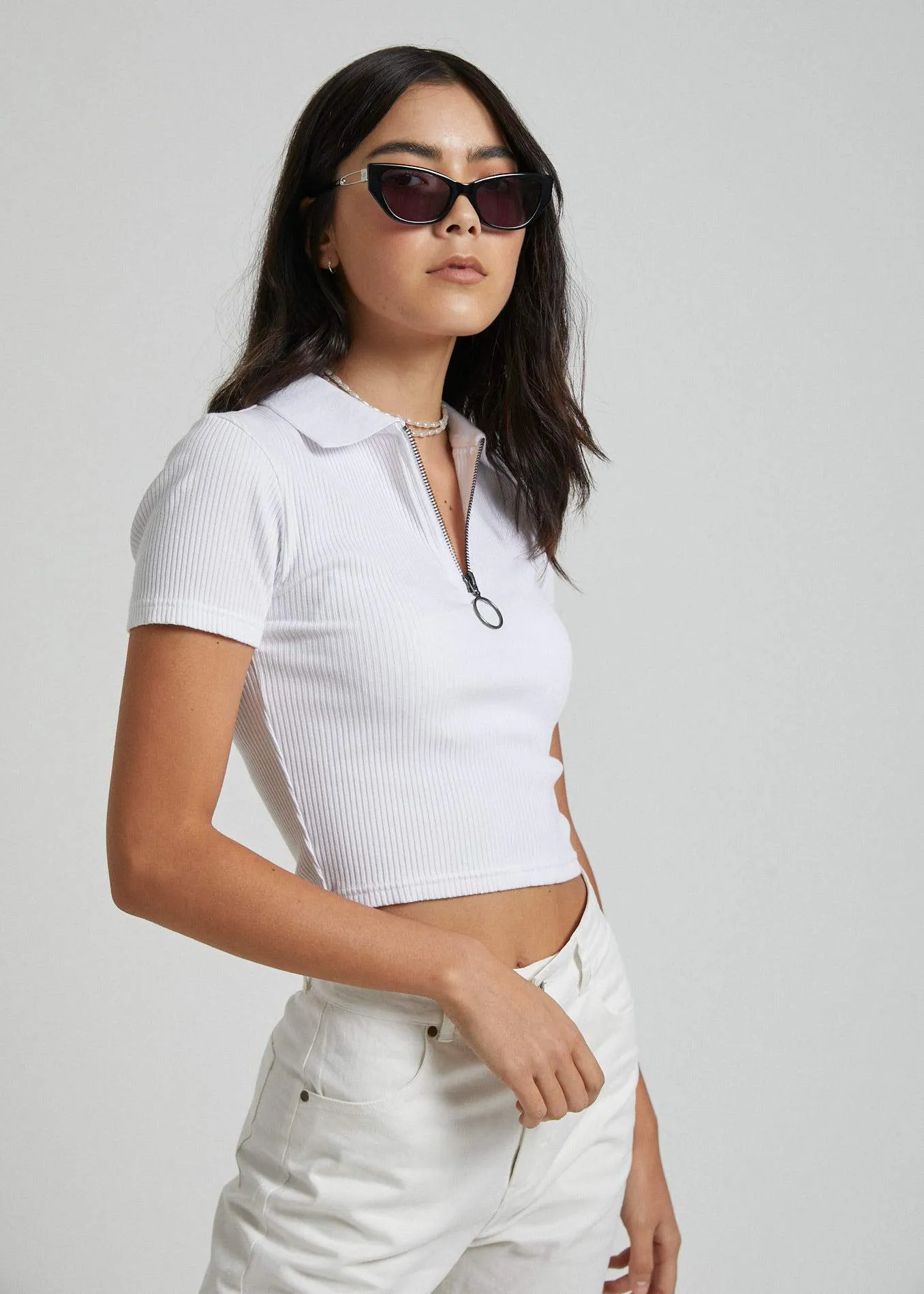 Afends Womens Claudia - Zip Polo Top - White