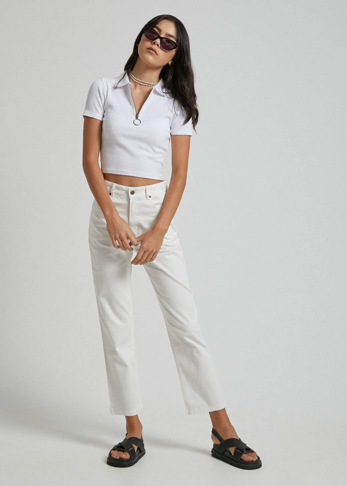 Afends Womens Claudia - Zip Polo Top - White