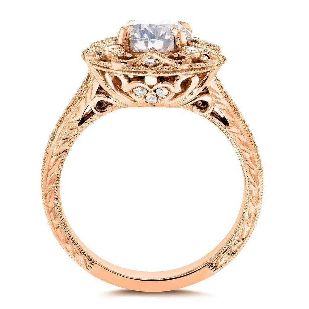 Antique Forever One (D-F) Moissanite Engagement Ring with Diamond 1 1/5 CTW 14k Rose Gold