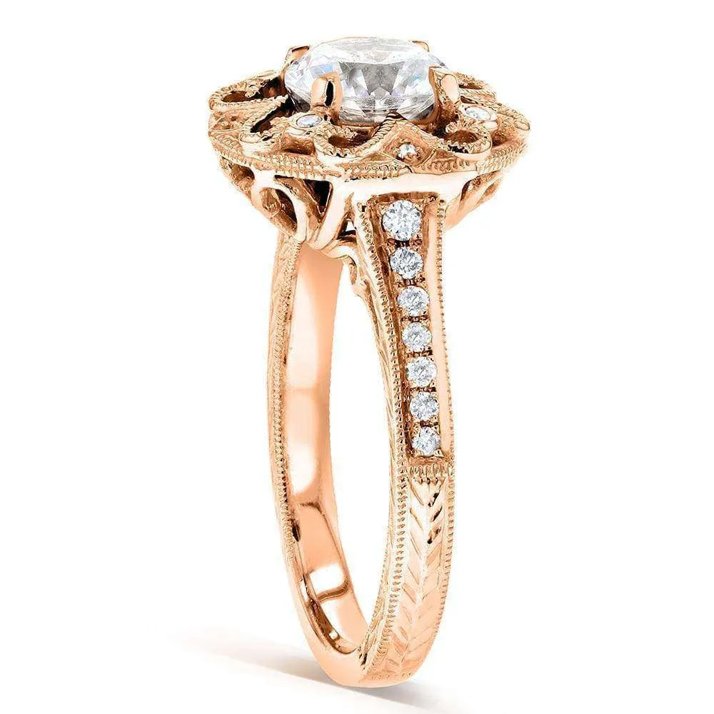 Antique Forever One (D-F) Moissanite Engagement Ring with Diamond 1 1/5 CTW 14k Rose Gold