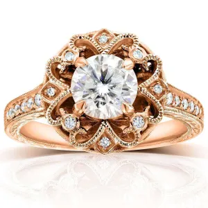 Antique Forever One (D-F) Moissanite Engagement Ring with Diamond 1 1/5 CTW 14k Rose Gold