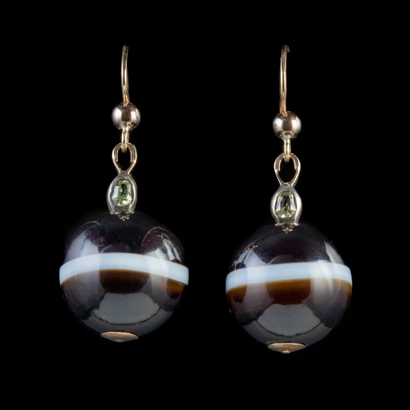 Antique Victorian Bullseye Agate Gold Earrings Circa 1880