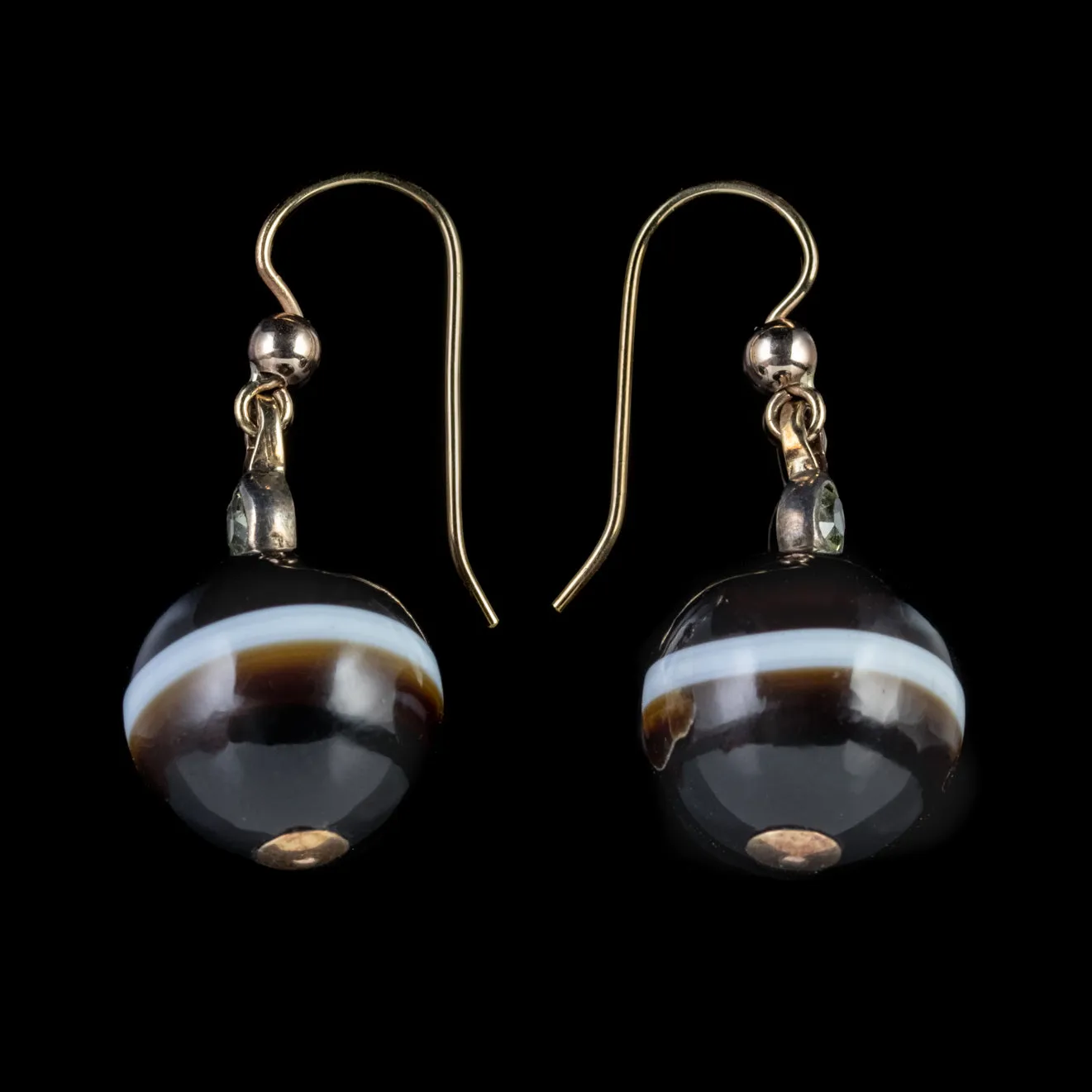 Antique Victorian Bullseye Agate Gold Earrings Circa 1880