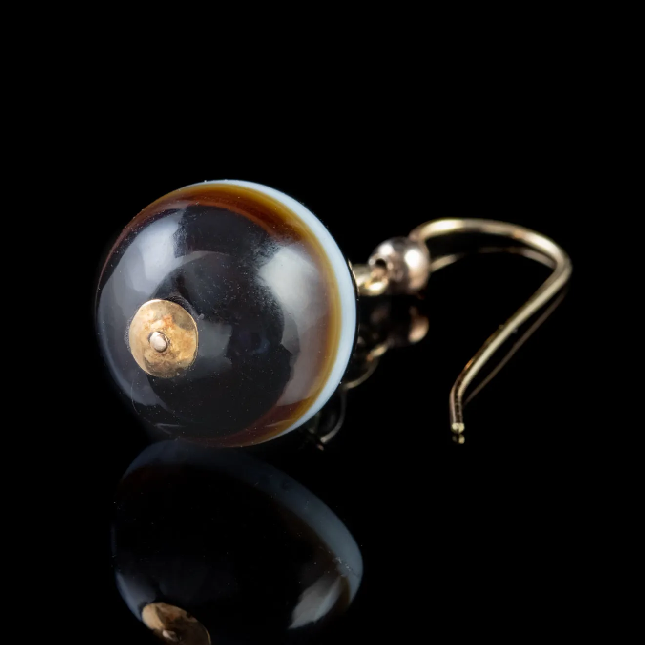 Antique Victorian Bullseye Agate Gold Earrings Circa 1880