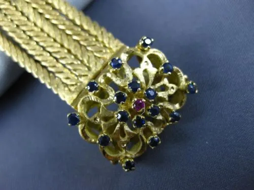 ANTIQUE WIDE SAPPHIRE & RUBY 18KT YELLOW GOLD MULTI STRAND FLOWER BRACELET #1880