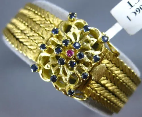 ANTIQUE WIDE SAPPHIRE & RUBY 18KT YELLOW GOLD MULTI STRAND FLOWER BRACELET #1880