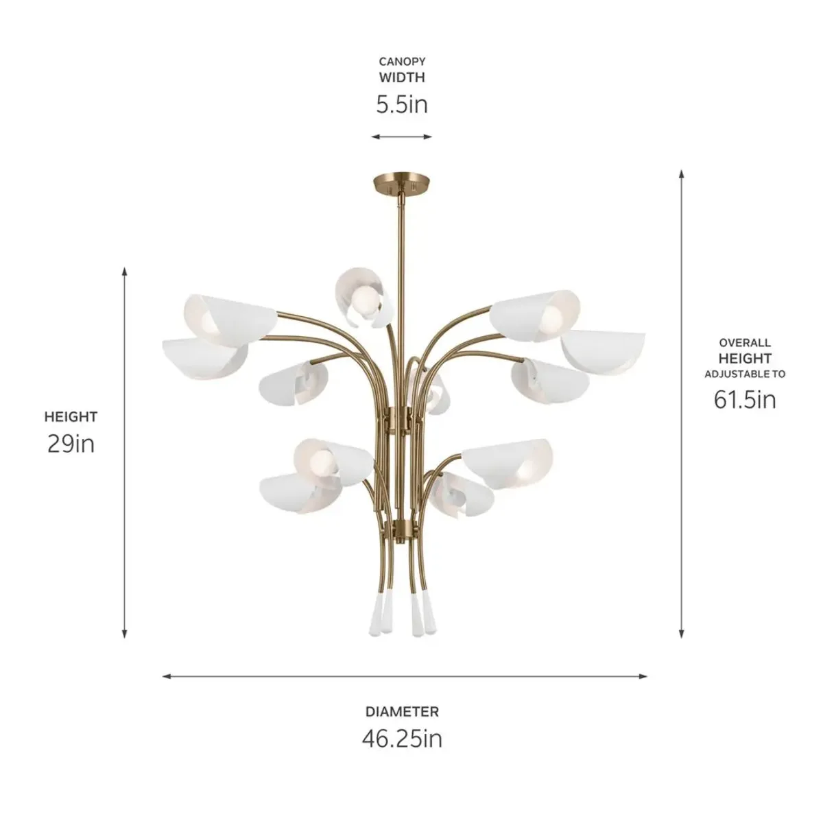 Arcus 46 in. 12 Lights Chandelier Champagne Bronze Finish with White shade