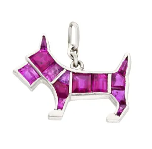 Art Deco Ruby Platinum Scottish Terrier Dog Charm