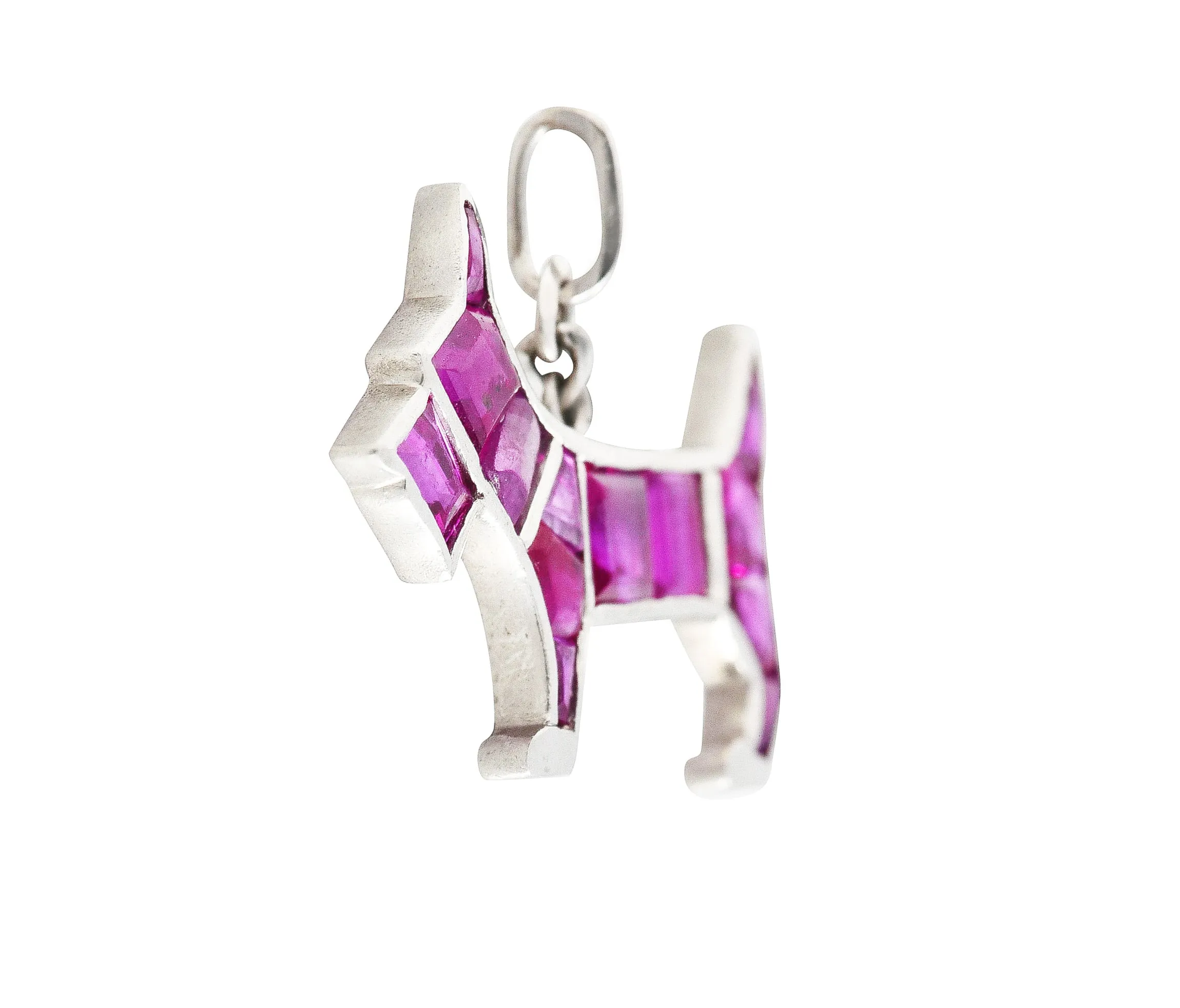 Art Deco Ruby Platinum Scottish Terrier Dog Charm