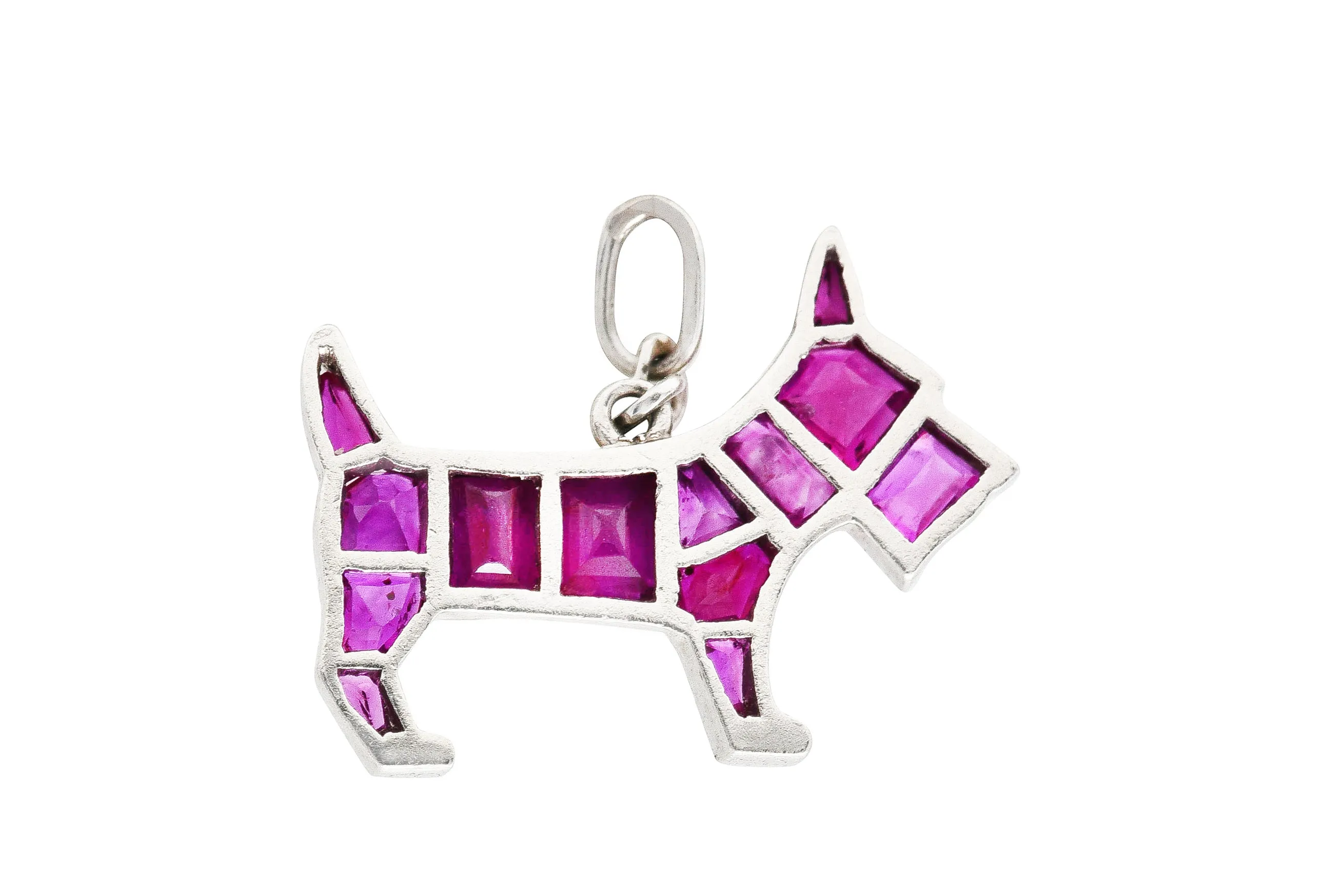 Art Deco Ruby Platinum Scottish Terrier Dog Charm