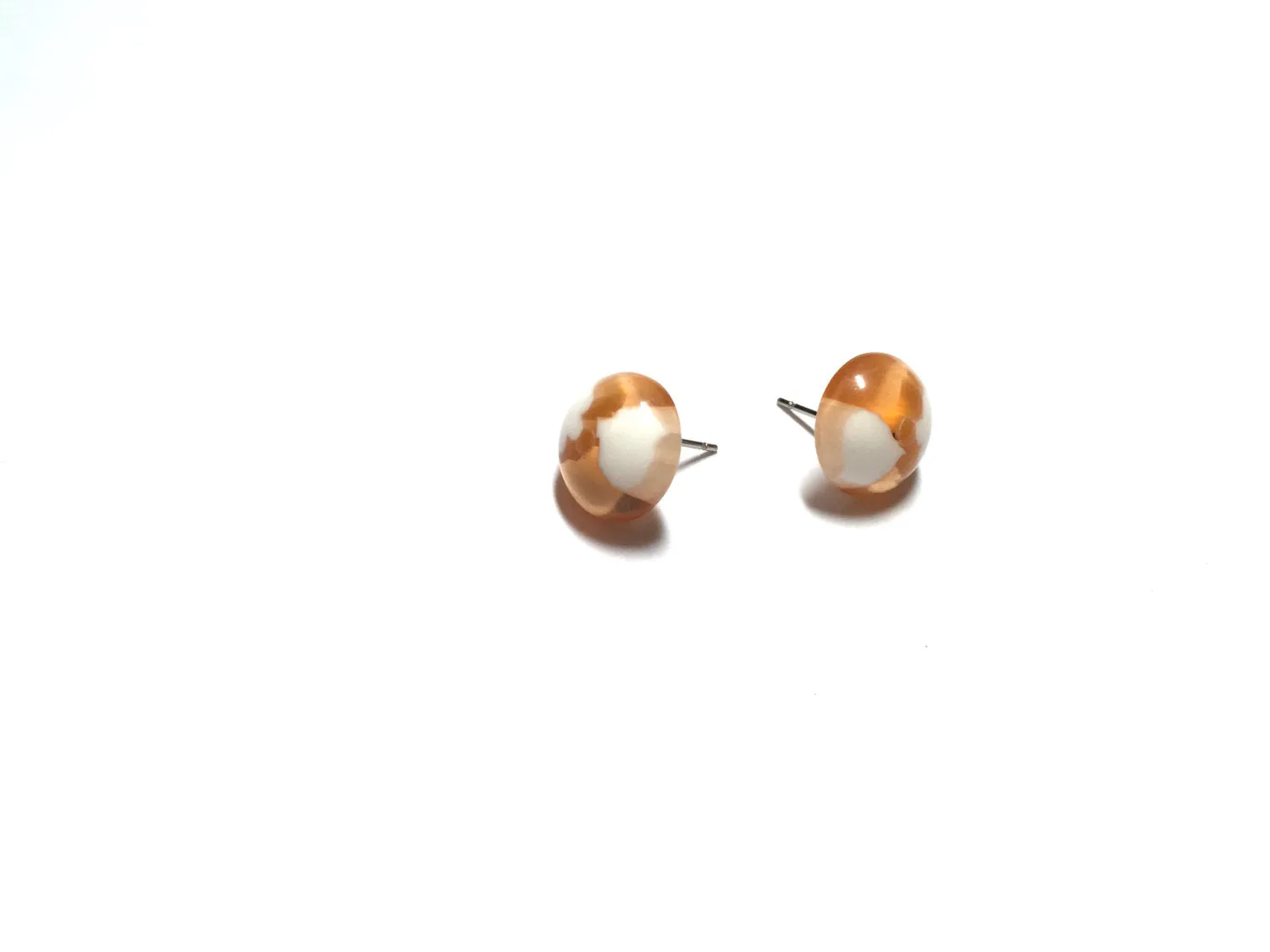 Beige Peach and White Batik Retro Button Stud Earrings