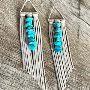 Beige Seeley Triangle Fringe Earrings