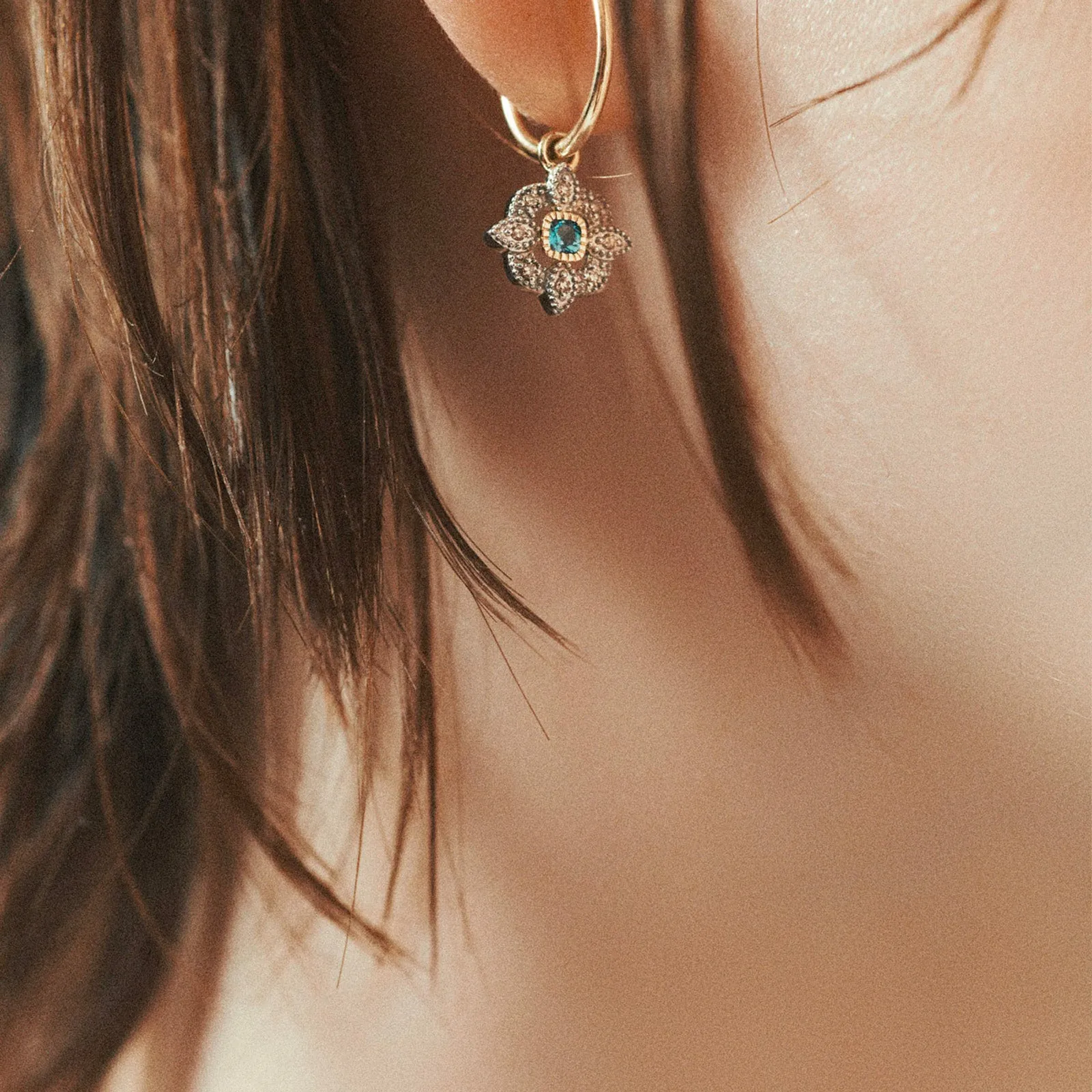 Bettina Earring - Diamond and Blue Topaz