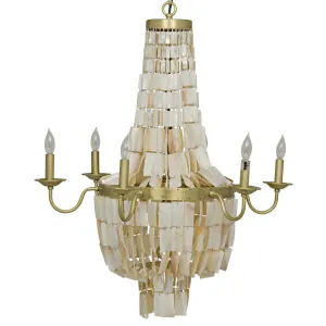 Bijou Metal and Shells Chandelier With Antique Brass