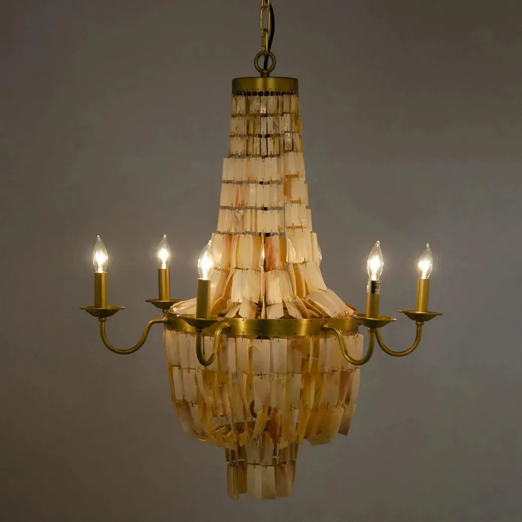 Bijou Metal and Shells Chandelier With Antique Brass