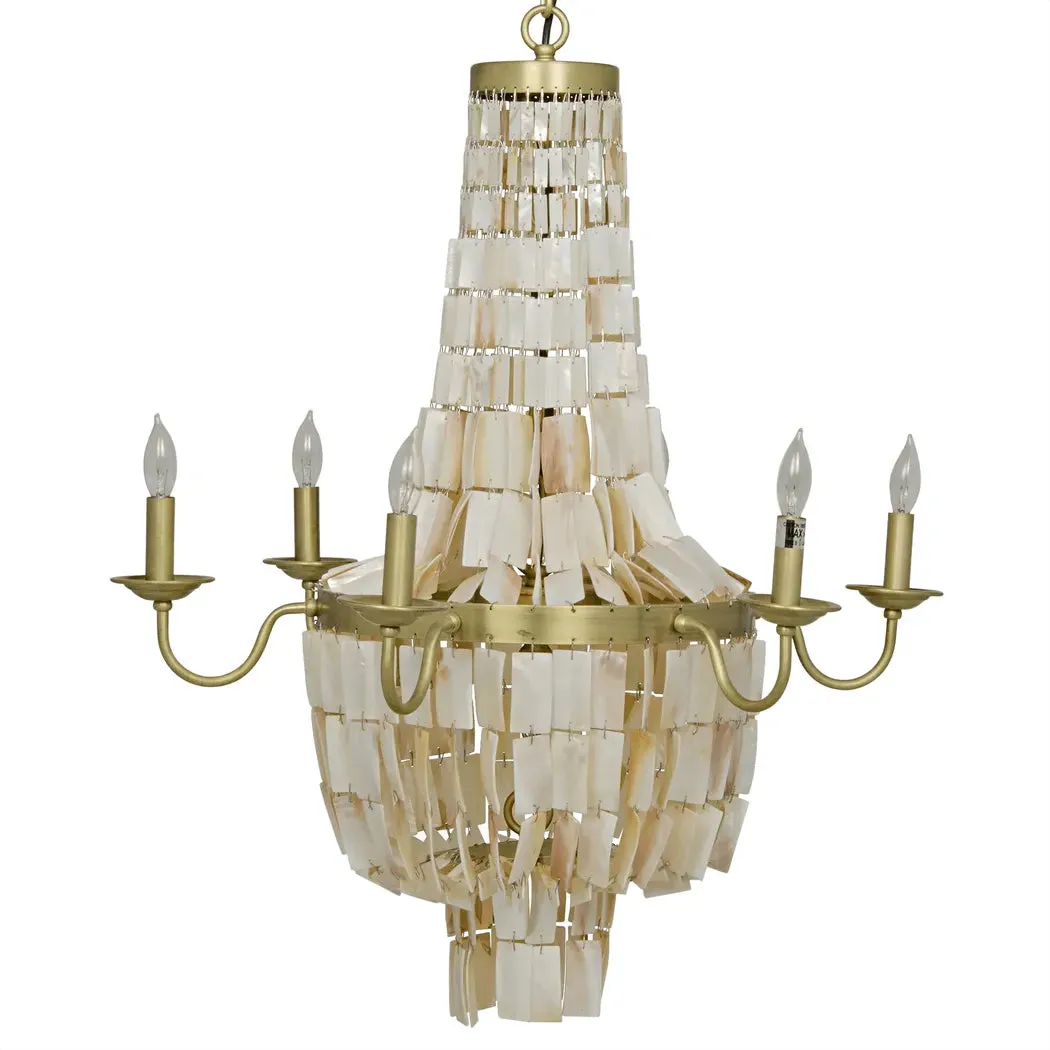 Bijou Metal and Shells Chandelier With Antique Brass