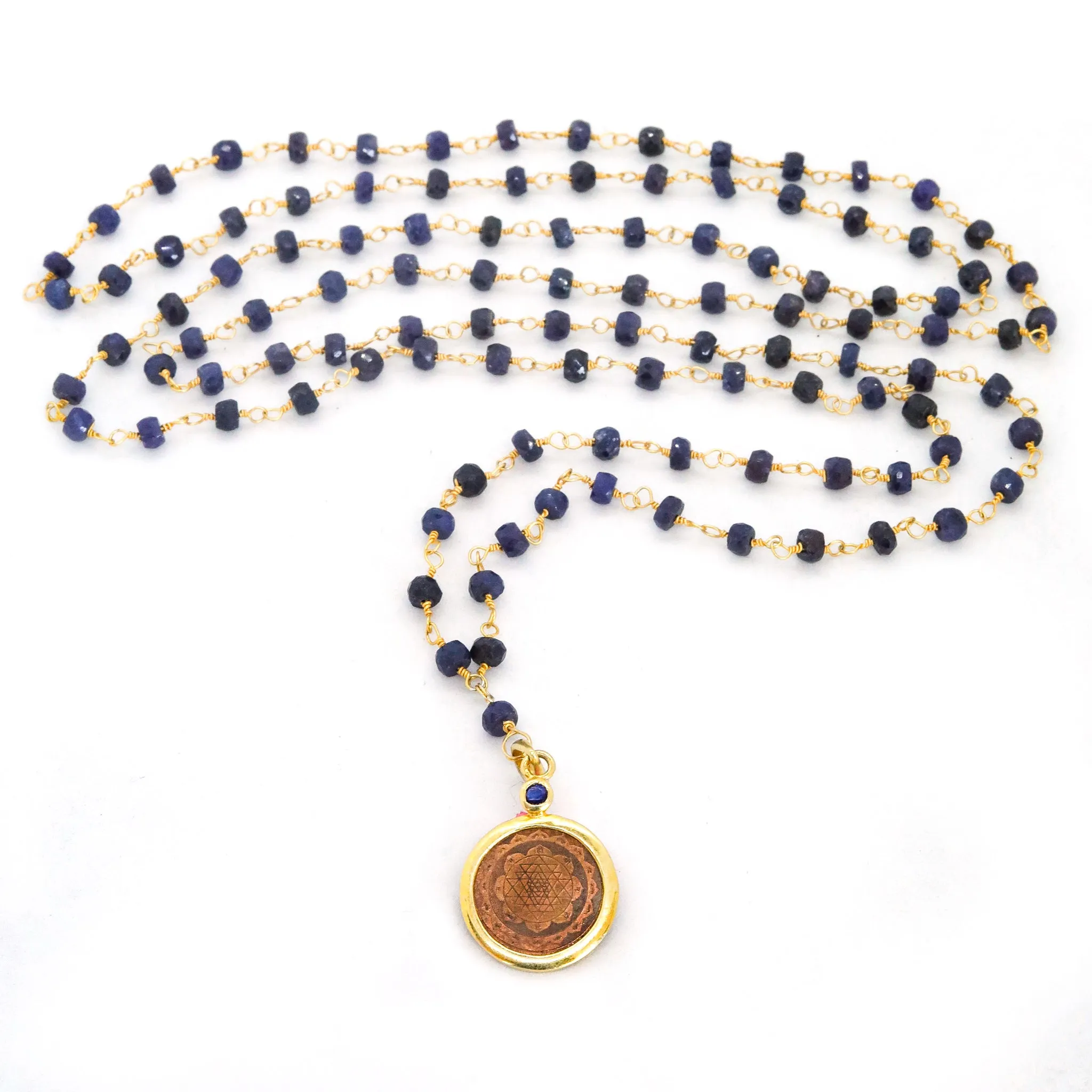 Blue Sapphire Sri Yantra Necklace