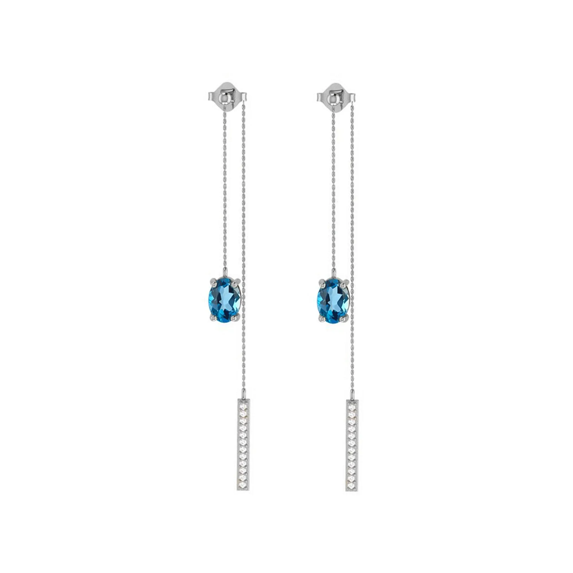 Blue Topaz and White Sapphire Front/Back Dangle Earrings in Silver