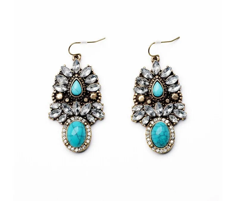 Bohemian Feather and Turquoise Drop Earrings