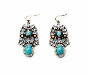 Bohemian Feather and Turquoise Drop Earrings