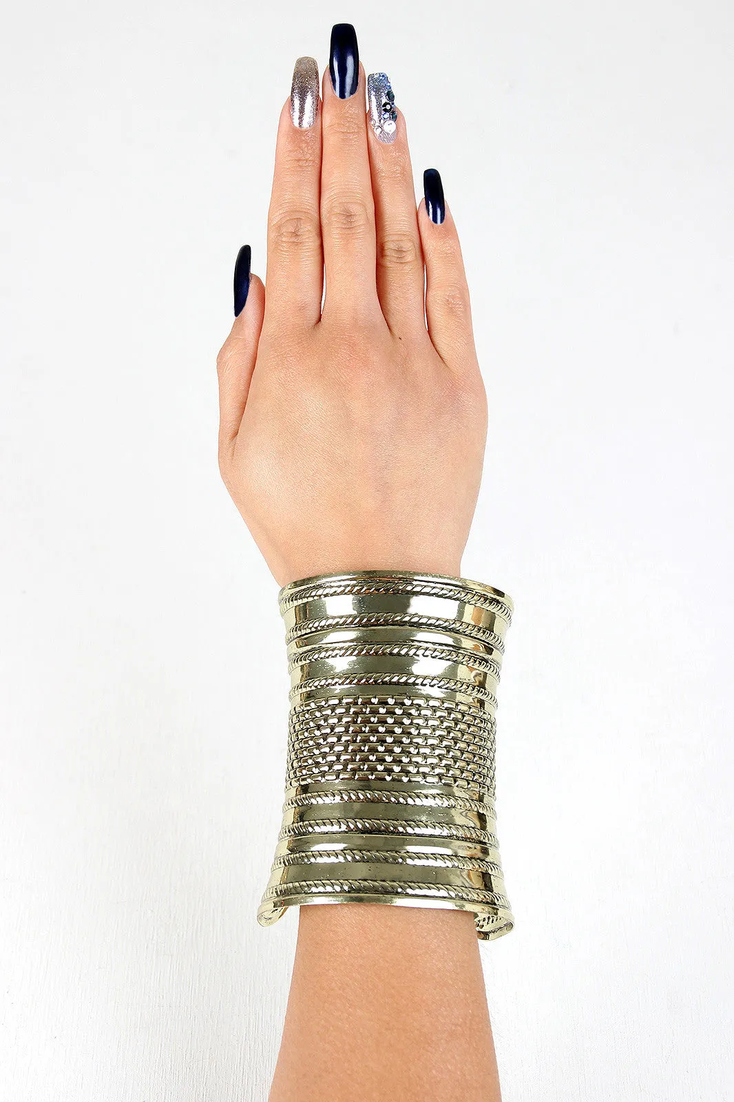 Brick Etched Curved Cuff Bracelet