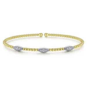 Bujukan Yellow and White Gold Diamond Marquise Station Cuff Bracelet, 0.16 cttw