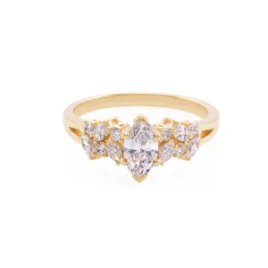 Certified 0.30ct Marquise Cut Diamond and Round Brilliant Cut Diamond Ring in Yellow Gold