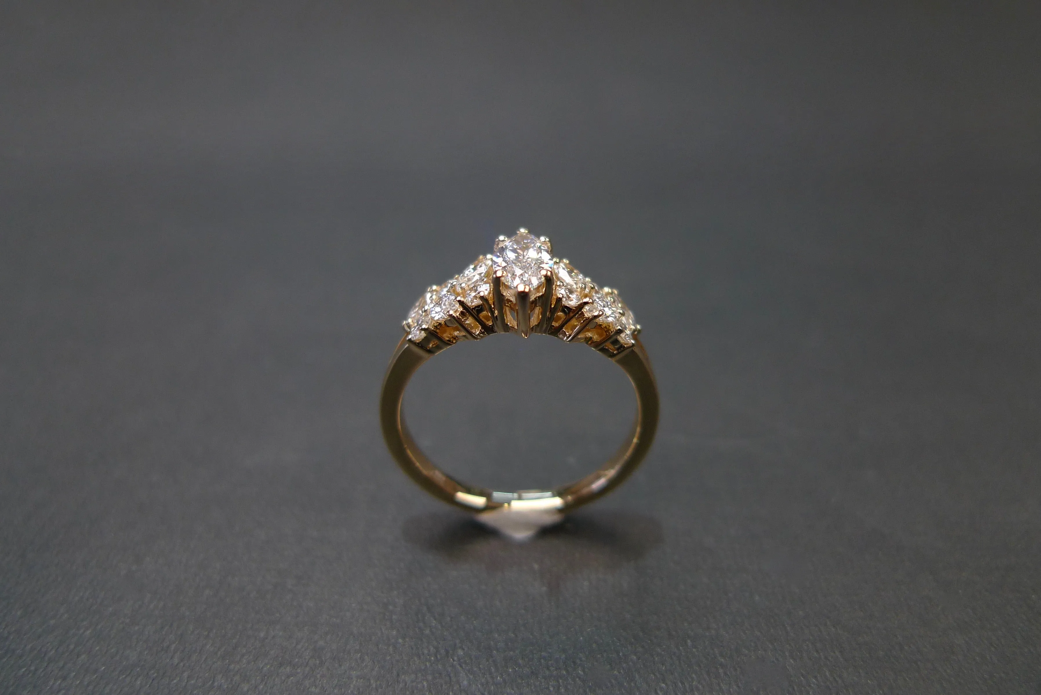 Certified 0.30ct Marquise Cut Diamond and Round Brilliant Cut Diamond Ring in Yellow Gold