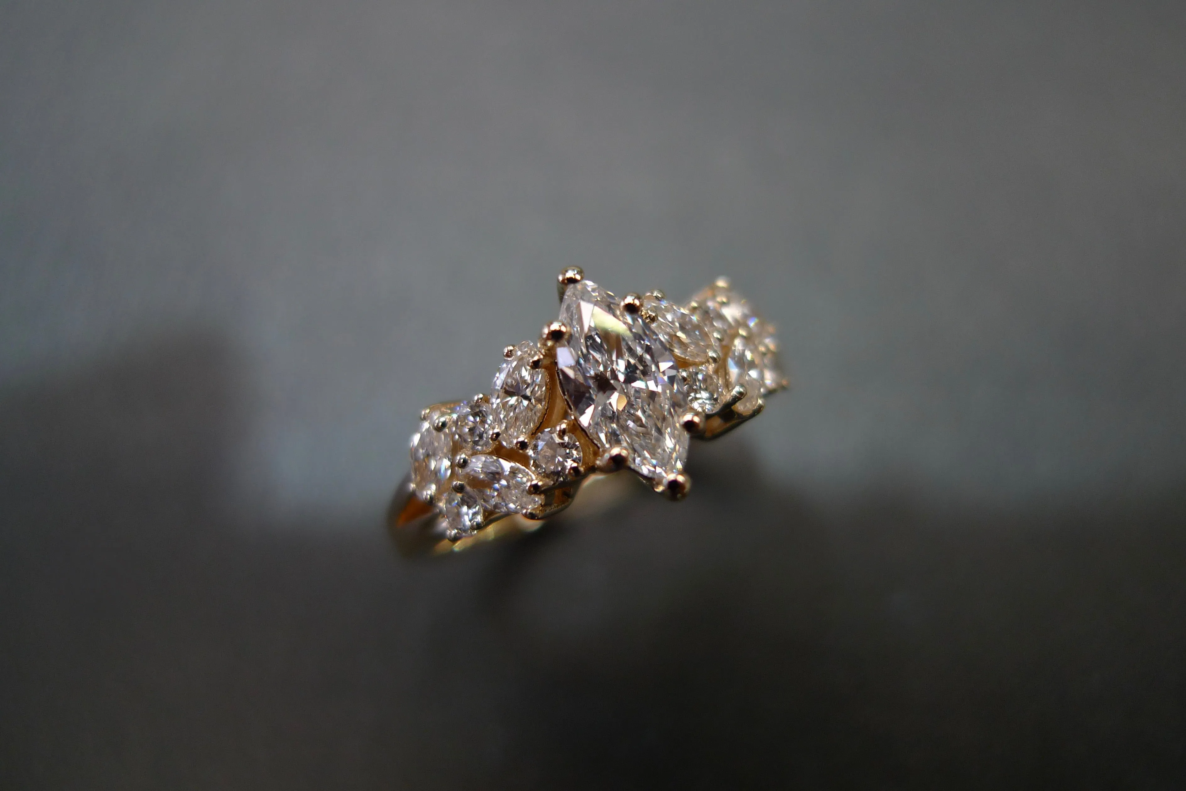 Certified 0.30ct Marquise Cut Diamond and Round Brilliant Cut Diamond Ring in Yellow Gold